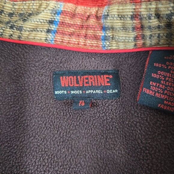 Wolverine Button Up Jacket Men's XL Corduroy Orange Plaid Fleece Lined Insulated - Picture 4 of 12